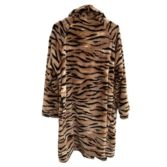 Victorias Secret Tiger Print Robe Sz M/L Women's Plush Brown Black Animal - Picture 2 of 9